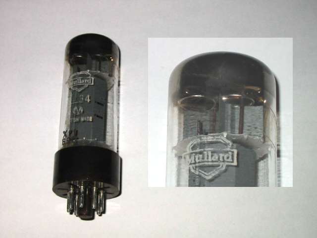Mullard EL34 6CA7 with large big base Blackburn xf1 code double ring getter
