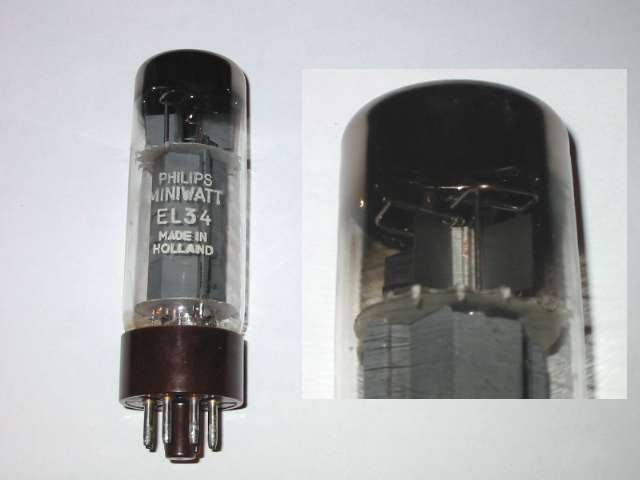 Philips Valvo EL34 6CA7 with brown bakkelite base Sittard DD-Getter D-D xf3 code